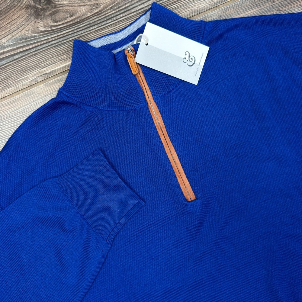 Collars & Co Mens Size XXL Quarter Zip Sweater Blue Australian Merino Wool NWT